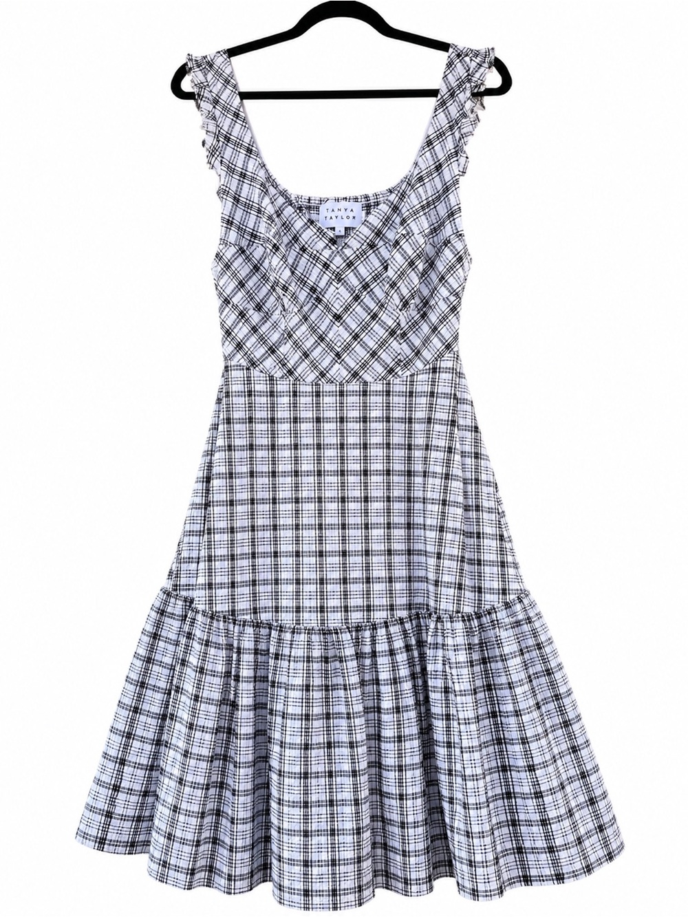 Tanya Taylor Danielle Dress Size 4 Black White Plaid Sleeveless Cotton
